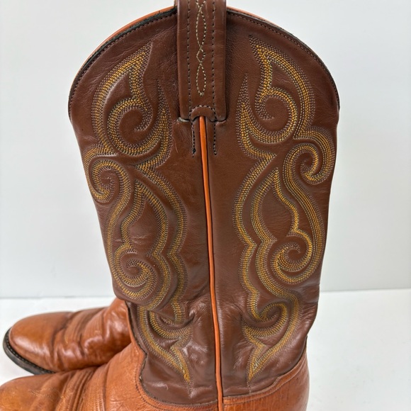 Vintage Tony Lama Brown Smooth Ostrich Leather Cowboy Boots 8437 Mens Size 7 D - Picture 2 of 16